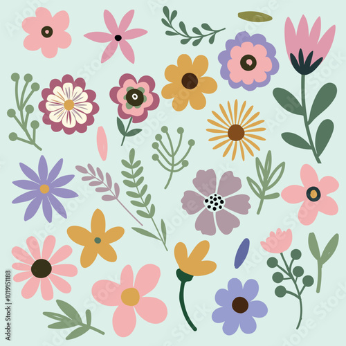 Collection of flowers. Vector botanical flowers background. style for banners, wallpaper, posters, websites, online shopping.Vector illustration design and creative idea,eps 10.	
