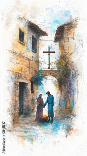 Children painted their beliefs on window, reflecting their faith in God and holy figures of Mary and their father, they gathered pray, embodying spirit of religion and spirituality.