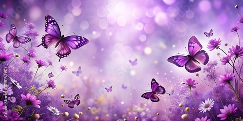 abstract background of purple butterflies and flowers