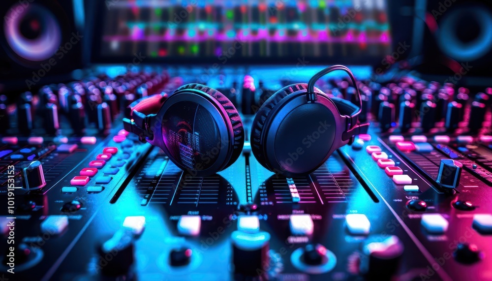 Fototapeta premium Music production and recording, vibrant colors, studio settings, photography, detailed
