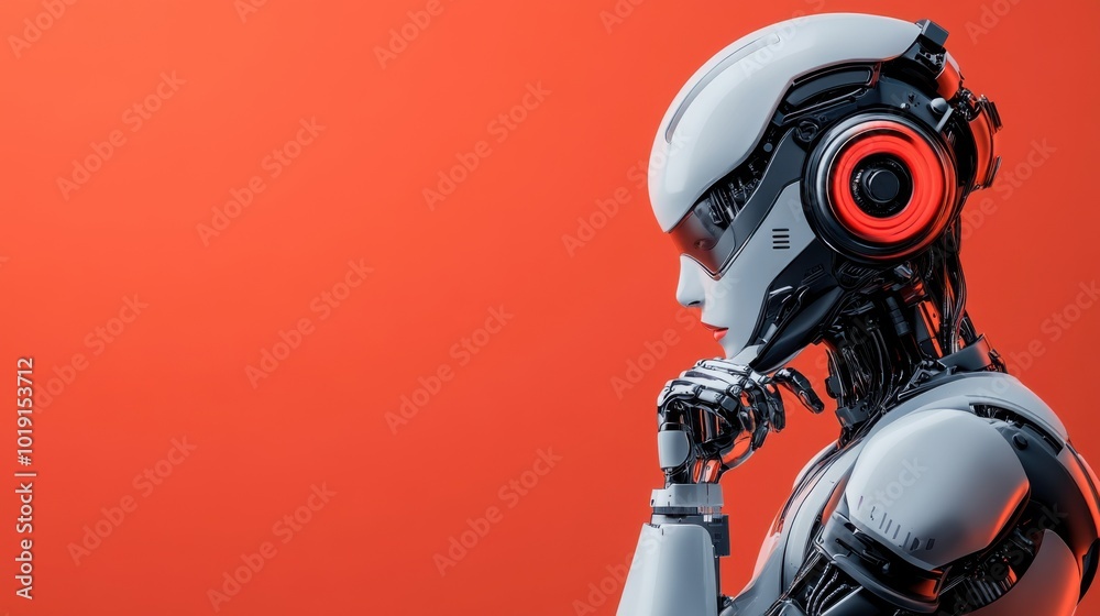 Futuristic Robot with Headset on Clean Background Futuristic Robot with Headset on Clean Background