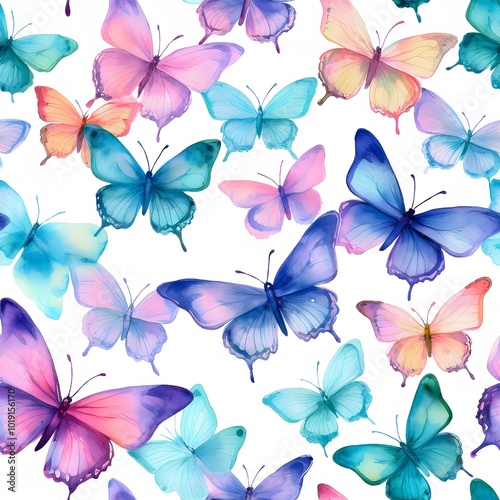 Seamless pattern featuring vibrant butterflies in a colorful design, perfect for wallpaper and fabric, capturing the beauty of spring and summer