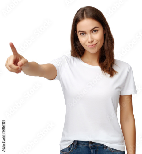 PNG A confident western woman t-shirt finger pointing.