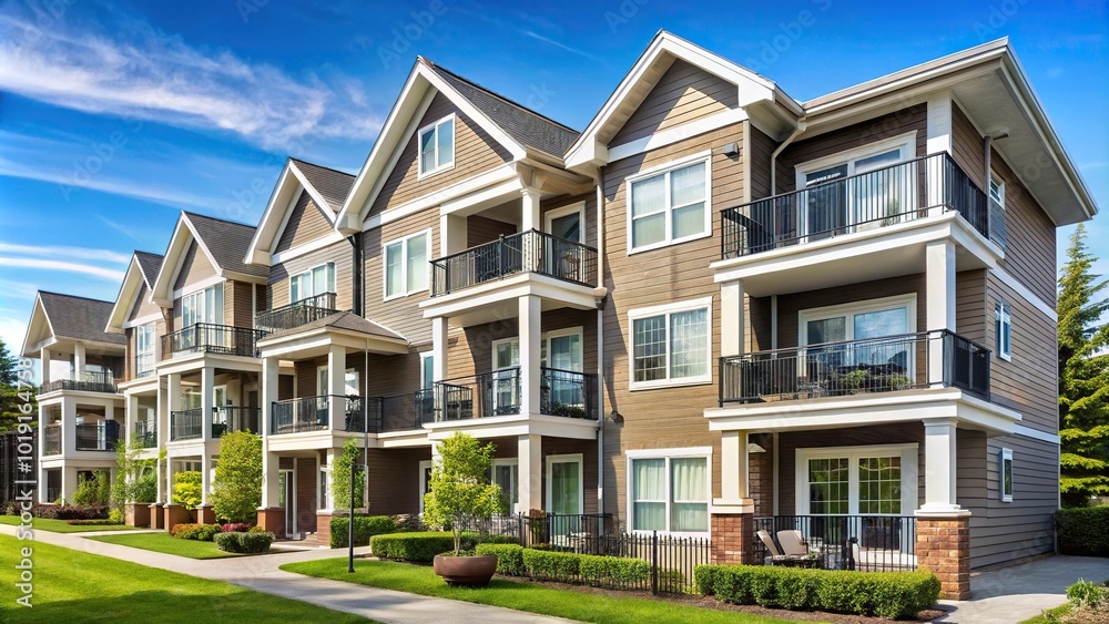 Apartment building with white background, low angle view Apartment building with white background, low angle view