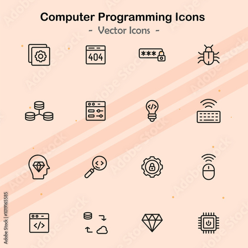 Icons representing various programming languages and coding activities.