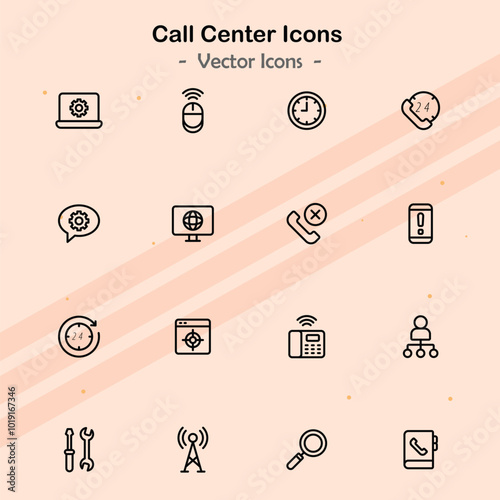 Icons illustrating additional aspects of call center services.