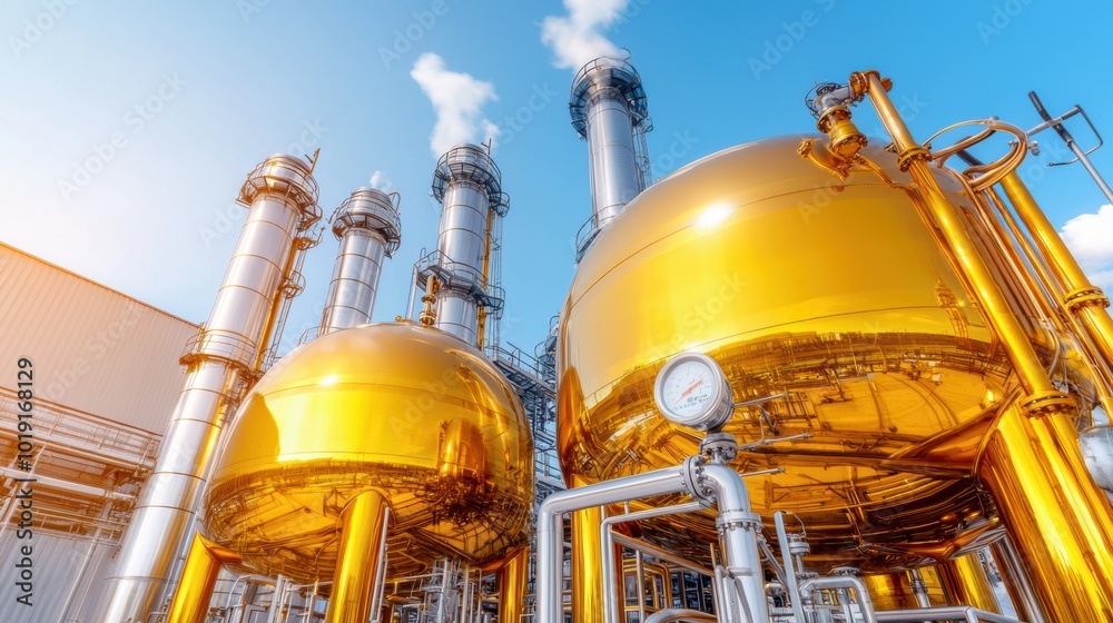 Modern Industrial Plant with Golden Storage Tanks Modern Industrial Plant with Golden Storage Tanks