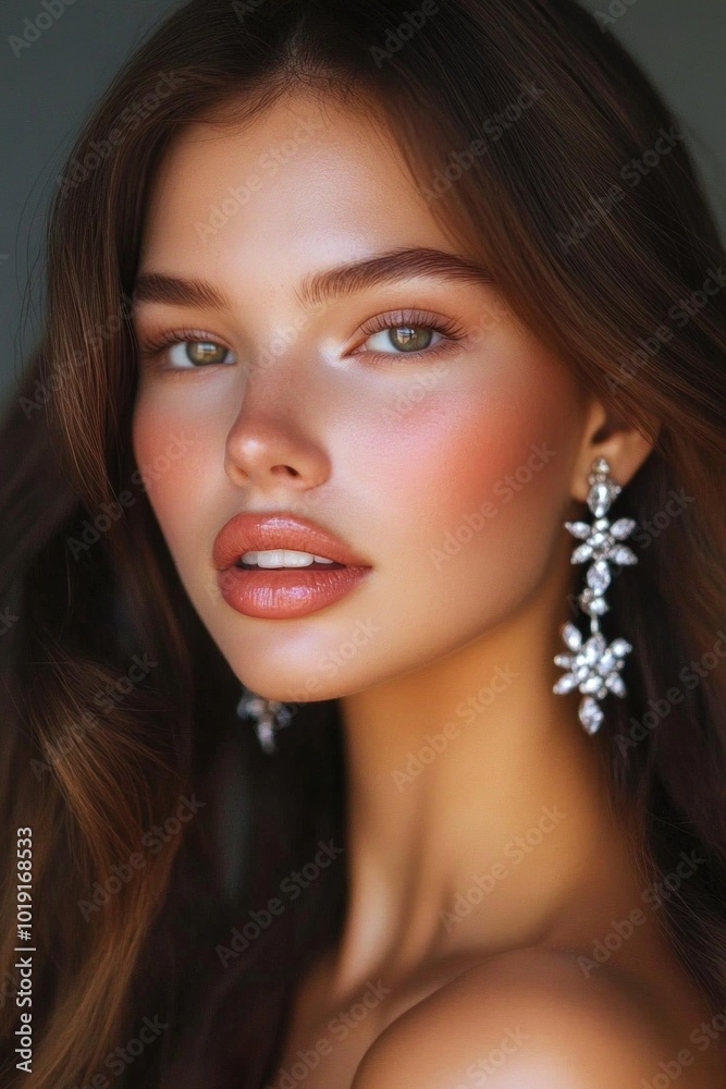 Stunning portrait of a young woman with radiant skin and elegant jewelry. Her expressive eyes and soft smile create a captivating atmosphere. This image is perfect for beauty and fashion themes. AI Stunning portrait of a young woman with radiant skin and elegant jewelry. Her expressive eyes and soft smile create a captivating atmosphere. This image is perfect for beauty and fashion themes. AI
