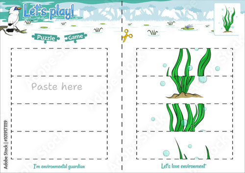 Lets play cut and paste puzzle game with Jungle theme fresh water plant 1