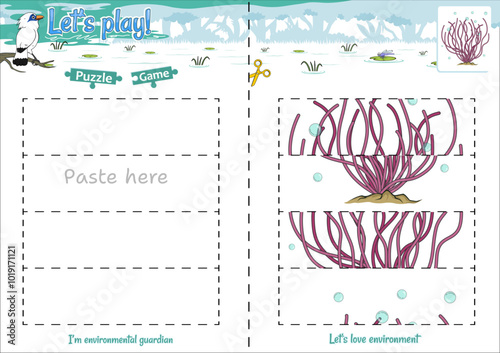 Lets play cut and paste puzzle game with Jungle theme fresh water plant 3