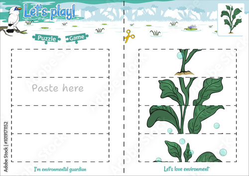 Lets play cut and paste puzzle game with Jungle theme fresh water plant 4