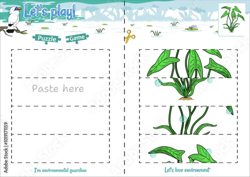Lets play cut and paste puzzle game with Jungle theme fresh water plant 5