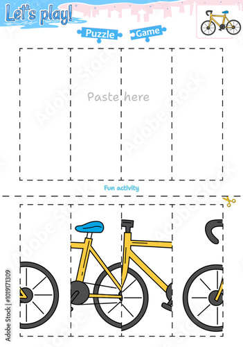 Lets play cut and paste puzzle game with transportation theme of Bicycle 2.