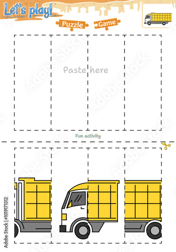 Lets play cut and paste puzzle game with transportation theme of big truck 2