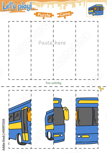 Lets play cut and paste puzzle game with transportation theme of Bus 1