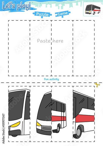Lets play cut and paste puzzle game with transportation theme of Bus 3