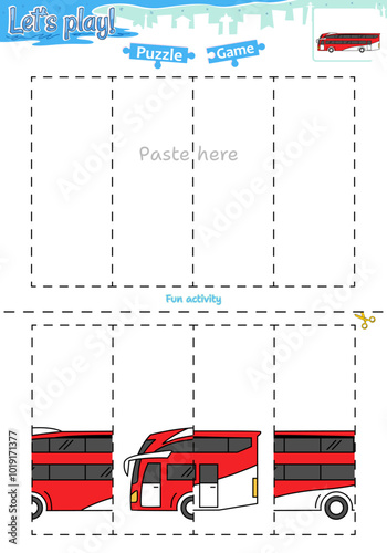 Lets play cut and paste puzzle game with transportation theme of Bus 2
