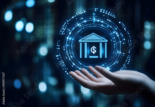 Wallpaper Mural Digital Banking and Financial Technology Concept with Futuristic Interface Torontodigital.ca