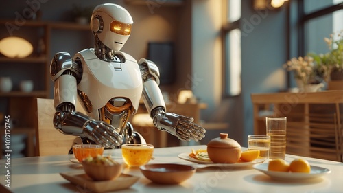 humanoid robot sets the table for dinner