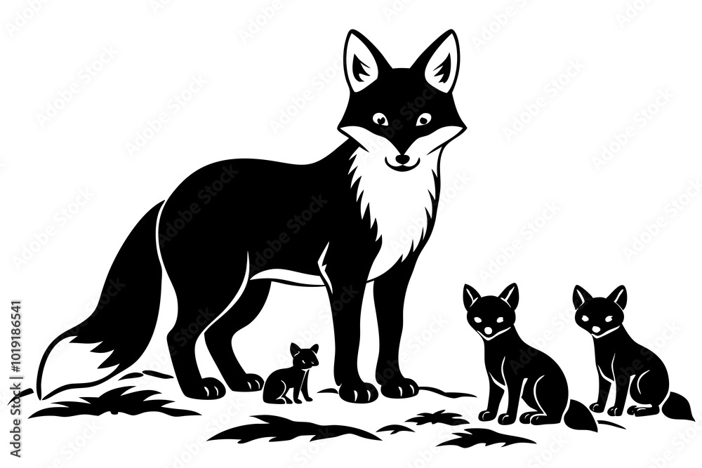 Cute fox vulpes-vulpes small young cubs near den vector illustration Cute fox vulpes-vulpes small young cubs near den vector illustration