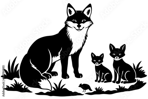 Cute fox vulpes-vulpes small young cubs near den vector illustration