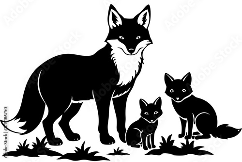 Cute fox vulpes-vulpes small young cubs near den vector illustration
