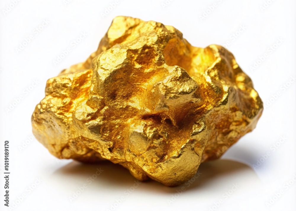 Natural Raw Gold Nugget Isolated on White Background for Precious Metal and Mineral Collecting Natural Raw Gold Nugget Isolated on White Background for Precious Metal and Mineral Collecting