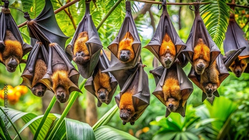 New World Leaf Nosed Bats Roosting in Tropical Forest, Showcasing Unique Features and Habitat photo