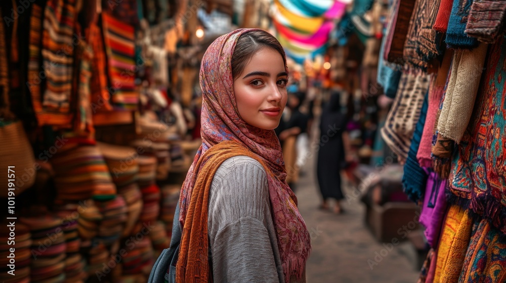 a woman wearing a hijab in a bustling market a woman wearing a hijab in a bustling market