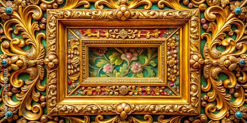 Ornate Golden Painting Frame with Intricate Designs Ideal for Artwork Display and Home Decor