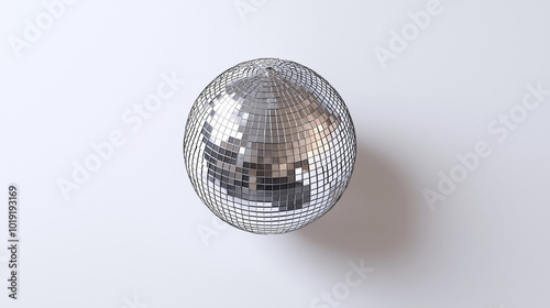 top down view, a mirror ball placed in the center of a plain white background