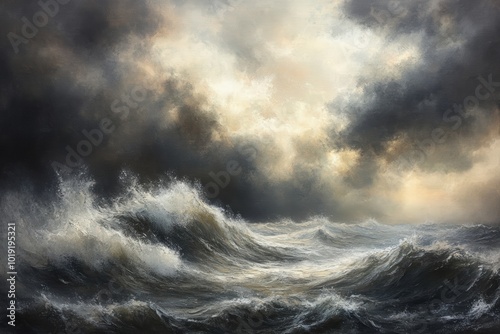 Stormy seascape with cloudy sky. photo