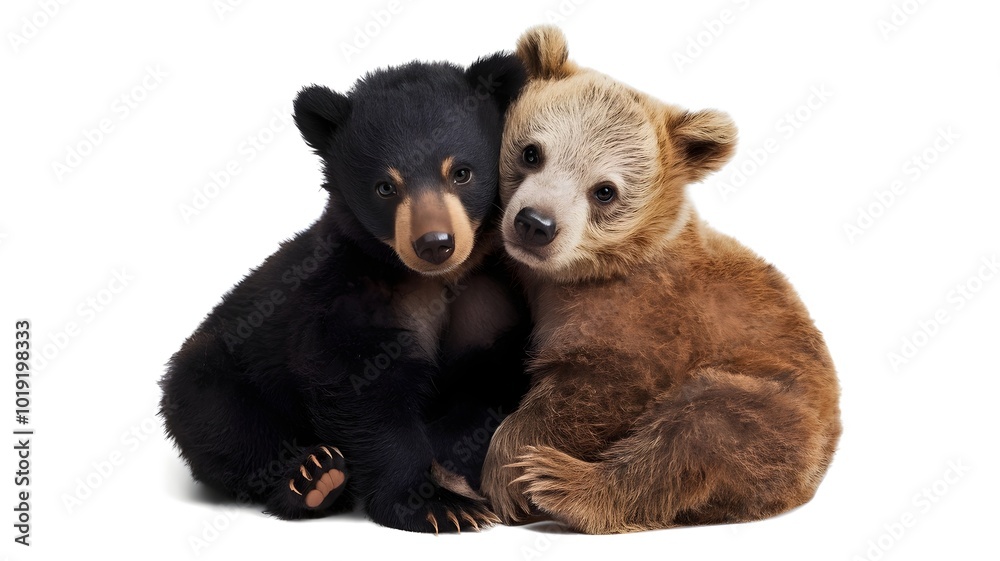 Fototapeta premium Baby bears snuggling on white background