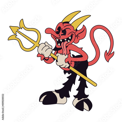 Vector Retro Cartoon Devil Character Illustration Isolated