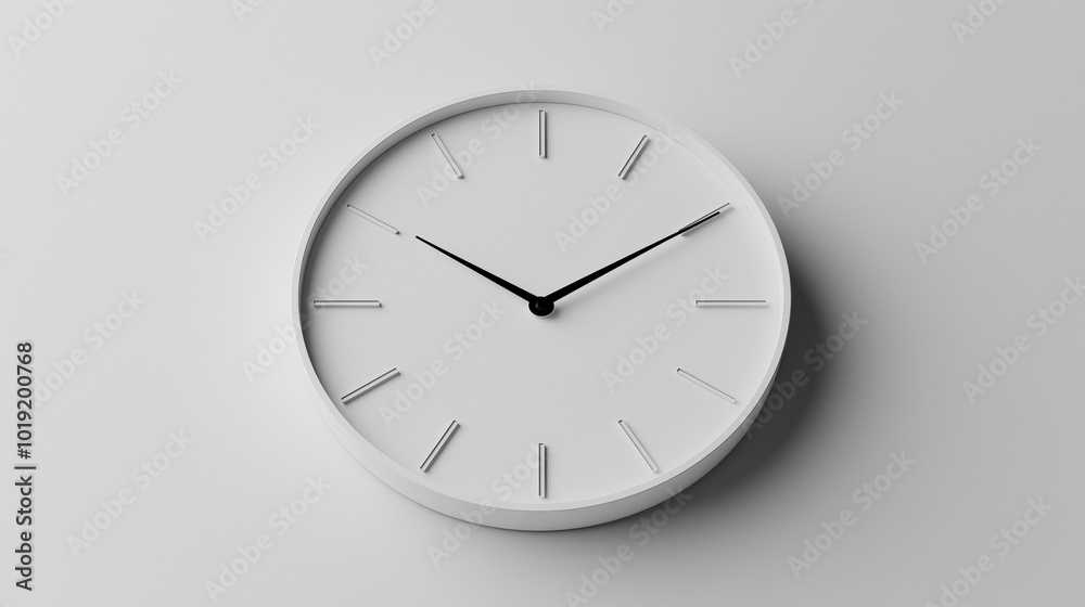 time concept image: front view, an white wall clock placed in the center of a white background time concept image: front view, an white wall clock placed in the center of a white background