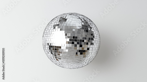 top down view, a mirror ball placed in the center of a plain white background