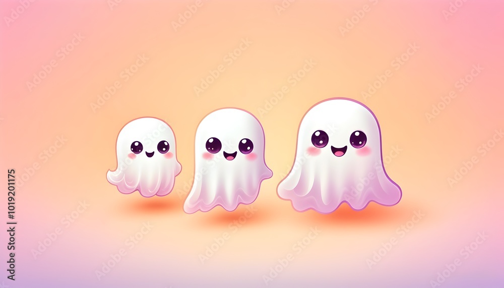 delightful row of friendly ghosts showcasing their smiles on a gradient background delightful row of friendly ghosts showcasing their smiles on a gradient background