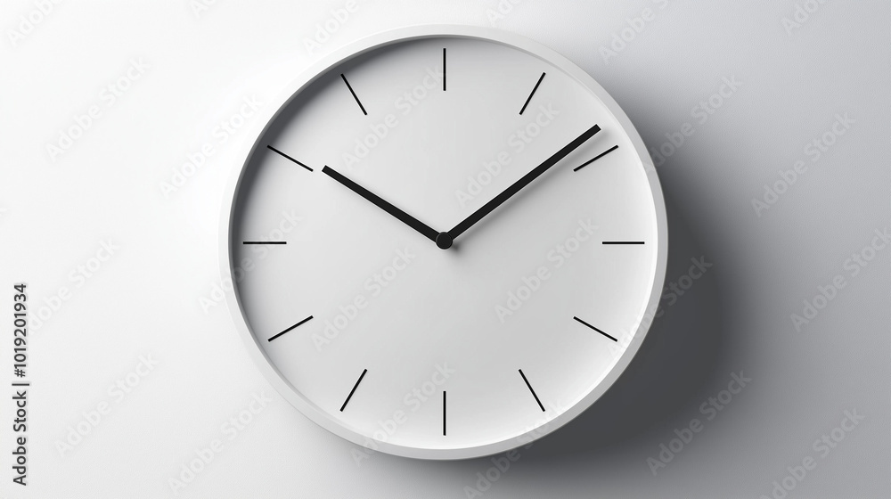 time concept image: front view, an white wall clock placed in the center of a white background time concept image: front view, an white wall clock placed in the center of a white background