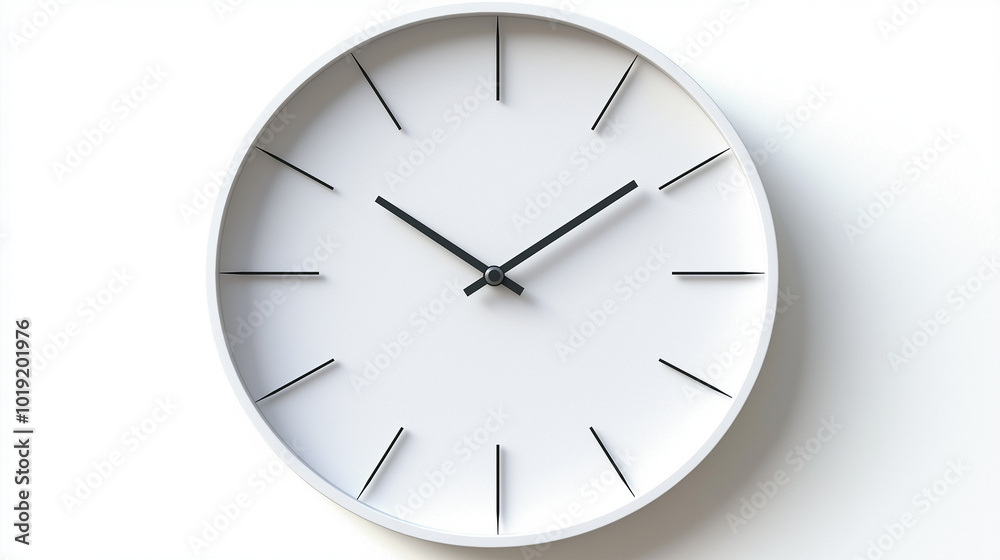 time concept image: front view, an white wall clock placed in the center of a white background time concept image: front view, an white wall clock placed in the center of a white background