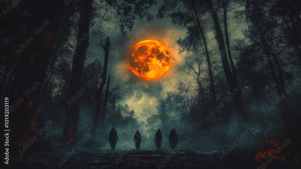 Obraz premium halloween night scene with big moon on the sky