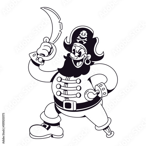 Vector Retro Cartoon Pirate Character Illustration Isolated