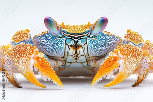 portrait of an adult sally lightfoot crab against a pure white background emphasizing the crabs vibrant colors and unique features the image celebrates the beauty of marine life