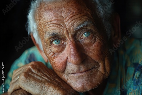 portrait of an elderly man capturing the wisdom and experience etched on his face the focus is on his expressive eyes and gentle smile conveying stories of a life welllived photo