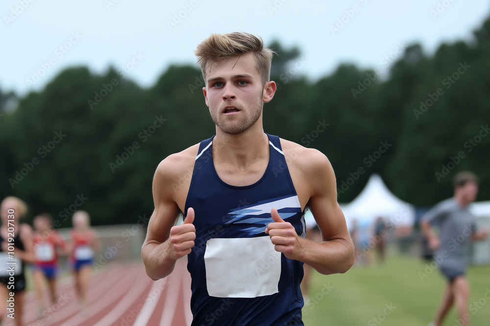 Fototapeta premium Young athlete racing in the afternoon