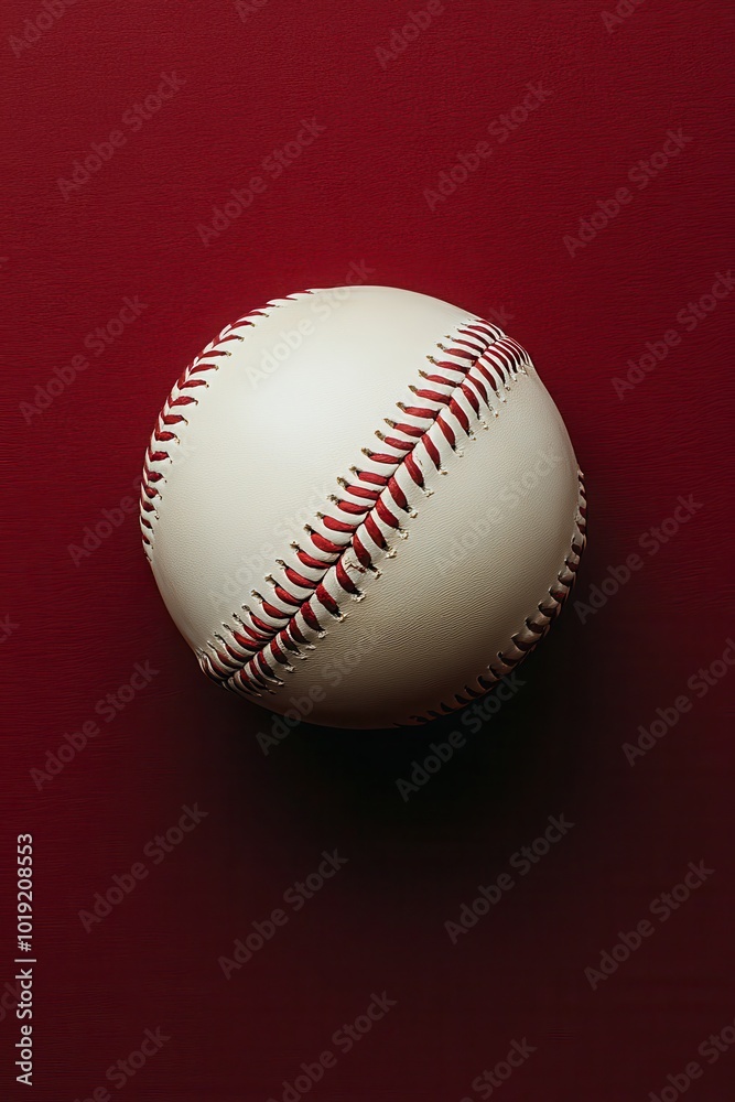 Close-up of a white baseball with red stitching on a red background Close-up of a white baseball with red stitching on a red background