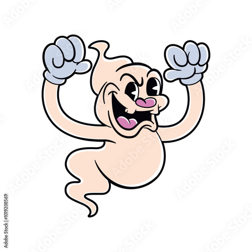 Vector Retro Cartoon Ghost Character Halloween Illustration Isolated