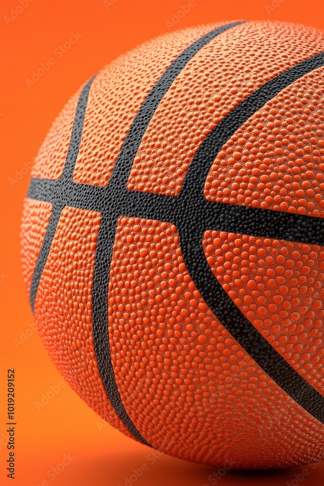 Obraz premium Close-up of a basketball with detailed texture on an orange background