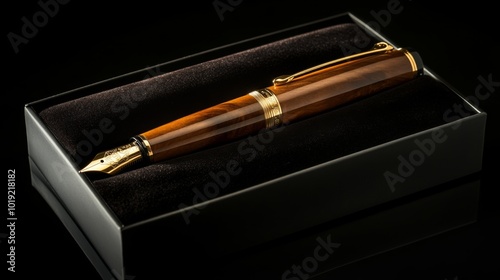 a luxury fountain pen being presented in valvet line photo