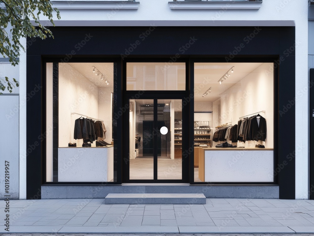 Modern storefront with glass doors and windows.