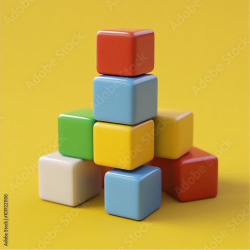 3D Building Blocks Icon: Creative Toy for Learning Illustration Logo